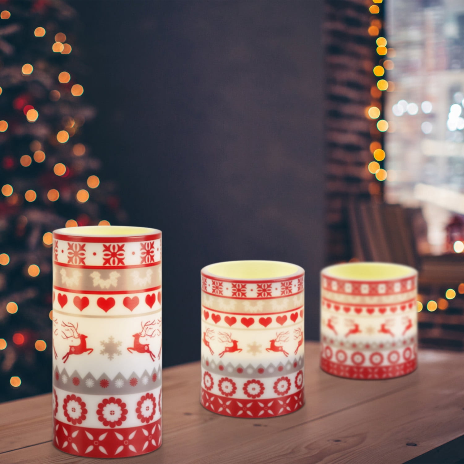 3Pcs Christmas Flameless LED Deer Candle, Flickering Candle Lights Pillar Candle w/ 3 Lighting Modes