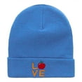 thumbnail image 5 of Love Apple Phrase Embroidered Long Knitted Beanie - Sky Blue OSFM, 5 of 5