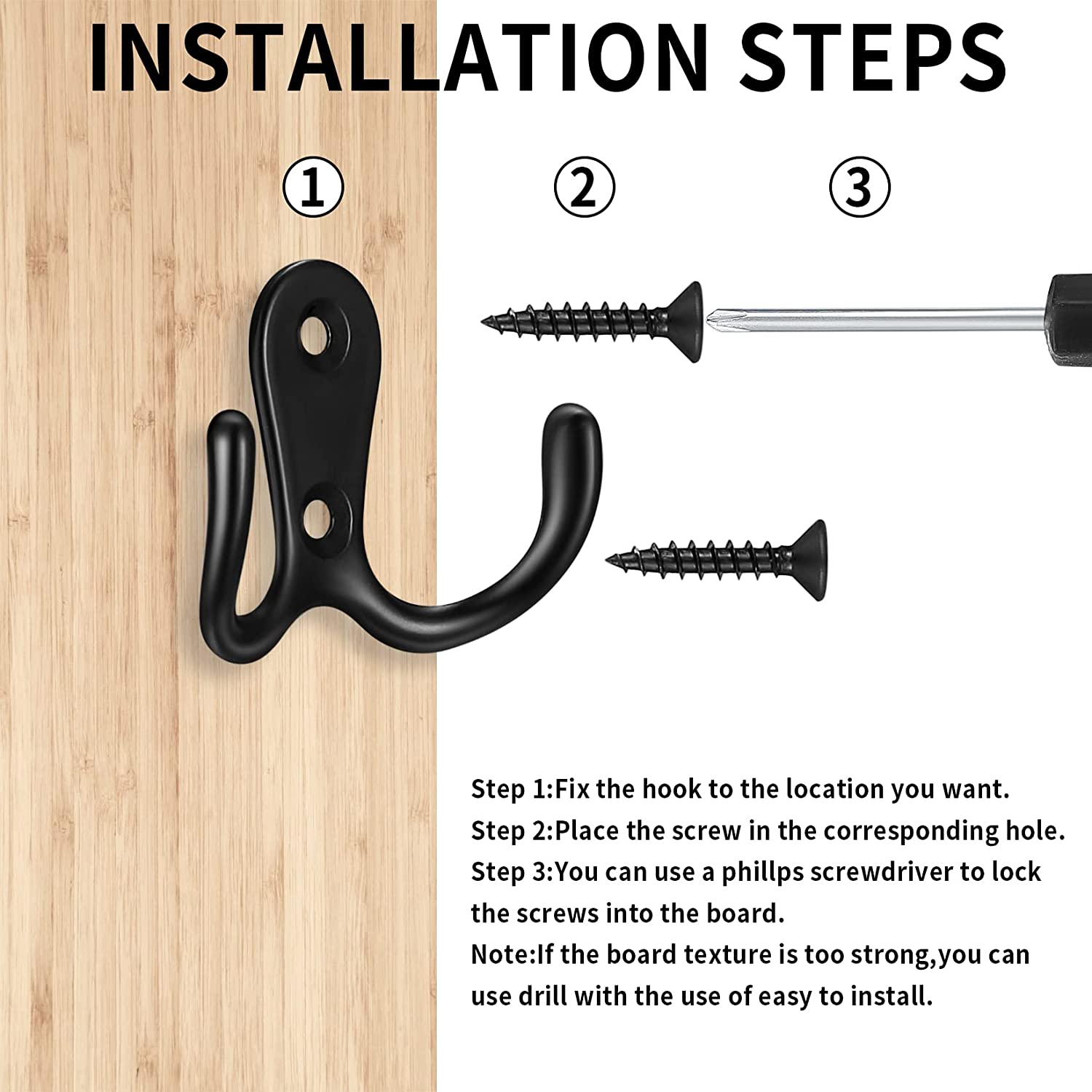 15 Pcs Crochet Porte Manteau Mural Noir, Patères Porte