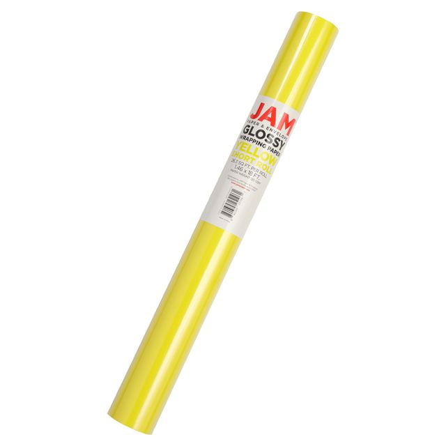 JAM Paper Glossy Wrapping Paper, 26.3 Sq ft (17 in x 18 Ft), Yellow, 1/Pack