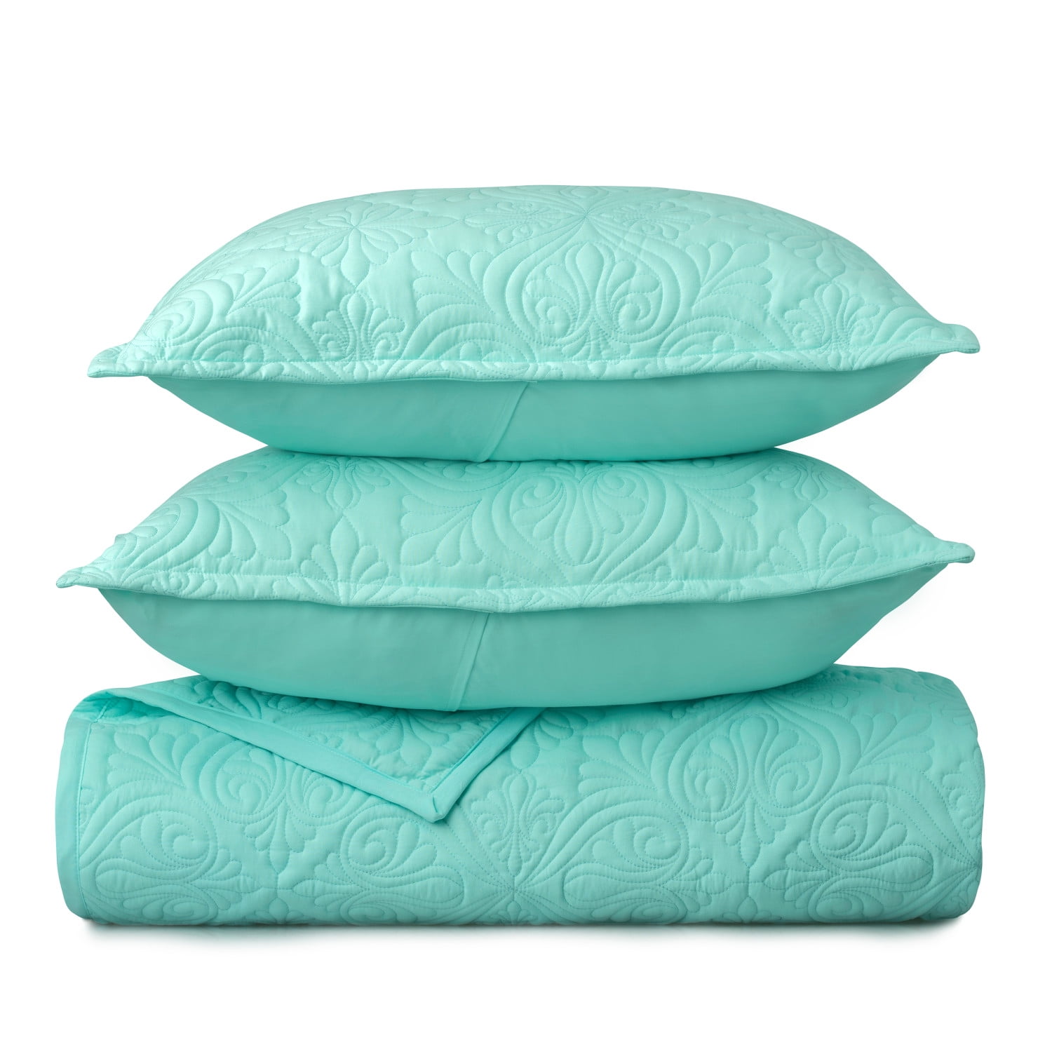 Martha Stewart Everyday 3 Piece Quilt Set - King, Solid Aqua
