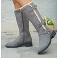 thumbnail image 4 of Women Sherpa Trim Knee High Winter Boots, Metal Buckle Side Zip Suede Tall Boots, Low Block Heel Warm Lined Long Boots Gray 7.5(40), 4 of 5
