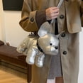 thumbnail image 6 of KOYPTL French Bulldog-Shaped Bag Small Dog Cross-Body Single-Shoulder Bag Plush Animal Tote Bag Mini Corssbody Shoulder Purse Holiday Birthday Unique Gifts for Women Wife Girlfriend PU Leather Silver, 6 of 8