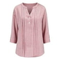 thumbnail image 6 of Plaid Shirts for Women 3/4 Length Sleeve Tops Gingham Button V Neck Blouses Business Casual Outfits Loose Fit, 6 of 6