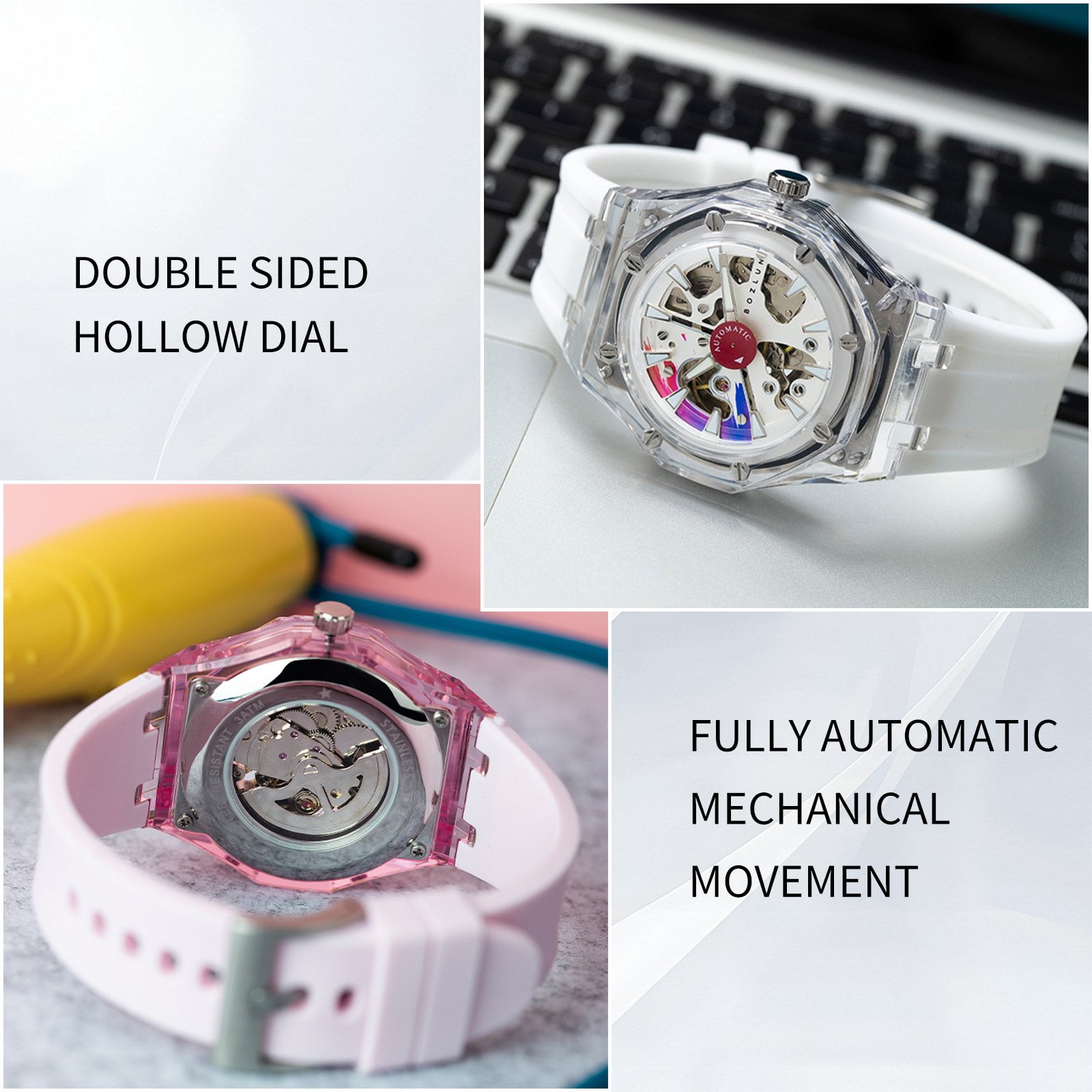 BOZLUN Watches for Men Skeleton Automatic Mechanical Watch Luxury Dress Stainless Steel Waterproof Luminous Wrist Watches