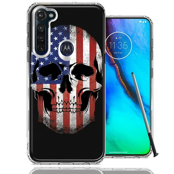 MUNDAZE For Motorola Moto G Stylus US Flag Skull Double Layer Phone Case Cover