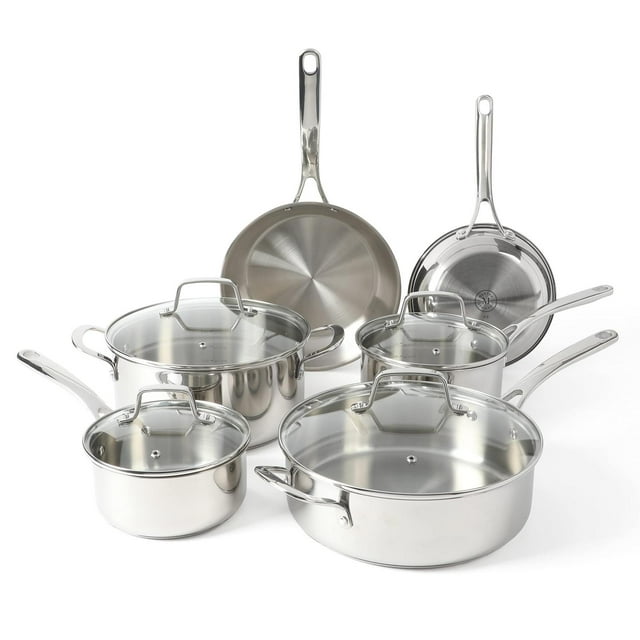 Juego de Ollas y Sartenes Martha Stewart Acero Inoxidable Triple Fondo Seguros para Inducción