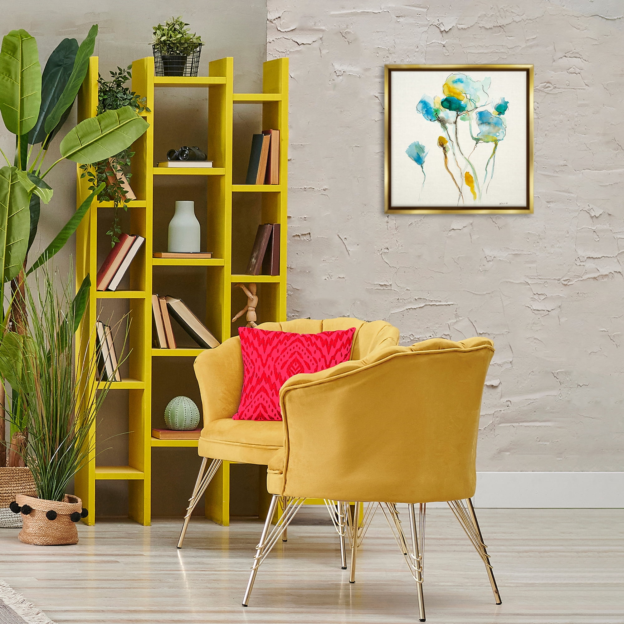 Stupell Industries Abstract Watercolor Blooms Abstract Painting Gold Floater Framed Canvas Art Print Wall Art, 18 x 18