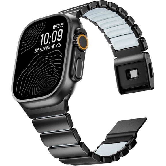 Full Titanium with Silicone Band Compatible with Apple Watch Ultra 3/2/1 49mm/Series 11/10/9/8/7 46mm 45mm 44mm, Adjustable Links Titanium Magnetic Clasp Connectors and DLC Coating