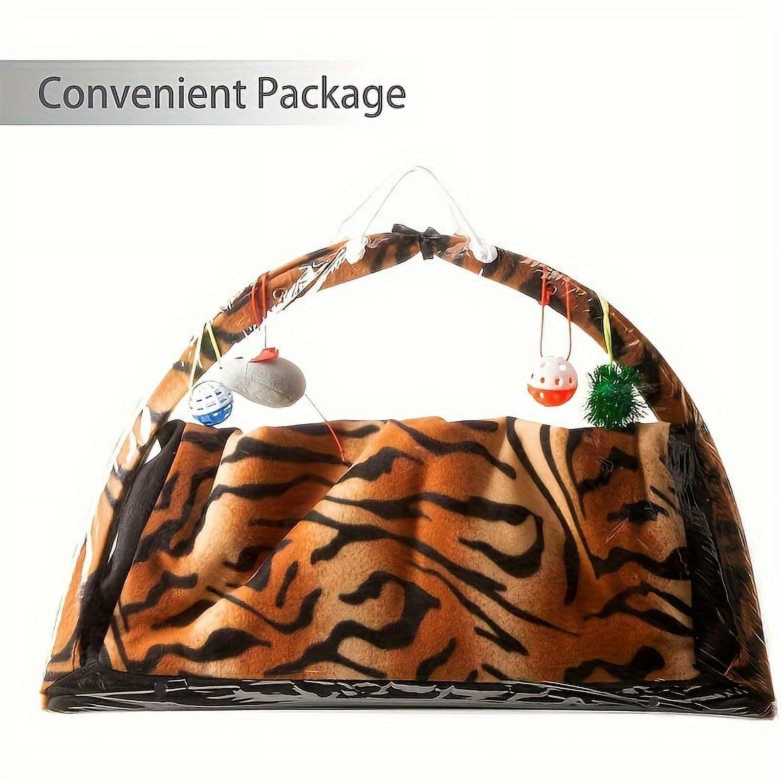 Interactive cat toy rocking activity mat for playing with cats, featuring a scratching area, hanging toys, and rolling balls