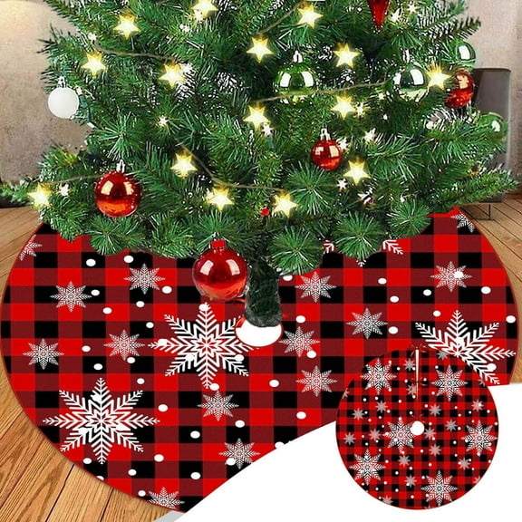 Iumwxz Christmas Tree Skirt 34.5 Inches Diameter Black Red Plaid Cloth Christmas Tree Skirt for Christmas Decorations Xmas Party Tree Decor Indoor Outdoor home decor christmas clearance indoor