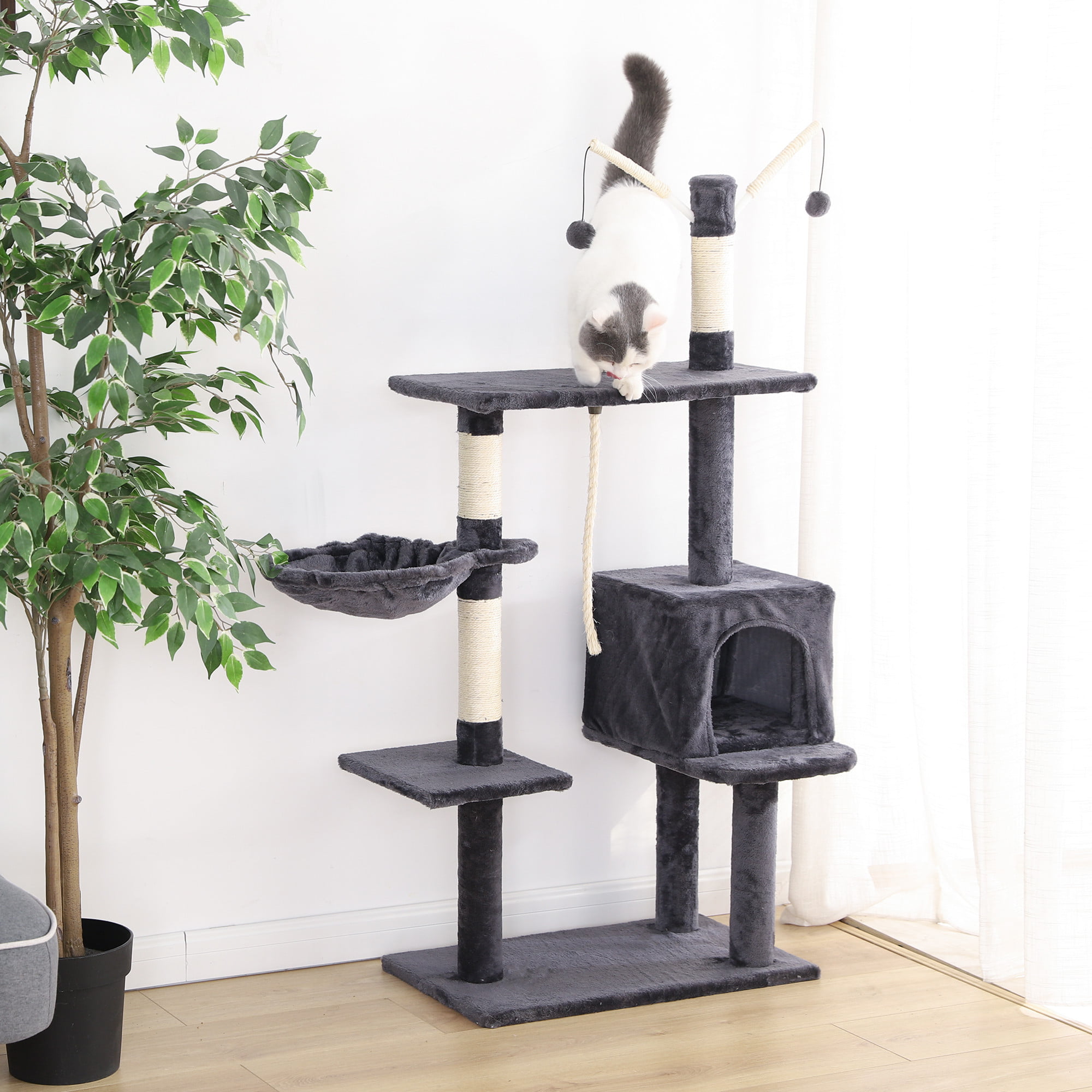 53 Inches Multi Level Cat  Tree Stand House  Furniture Kittens Activity Tower with Scratching 