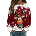 thumbnail image 1 of Hauts pour Femmes Décontractés à Imprimé de Noël, T-Shirt à Col Rond, Chemise à Manches Longues, Chemisiers Grande Taille pour Femmes, Vin, G, 1 of 5