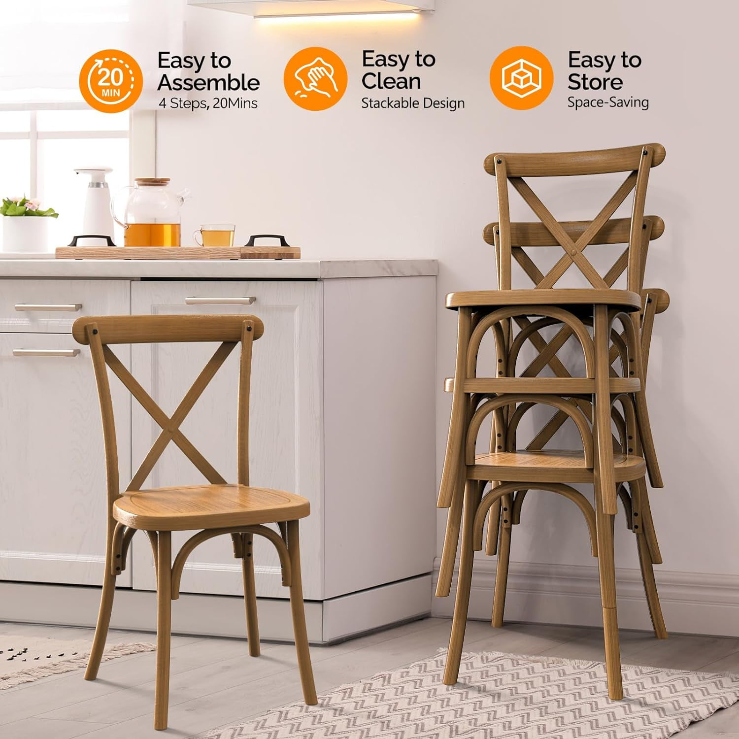 VINGLI Plastic Outdoor Dining Chair -Set of 2, Brown