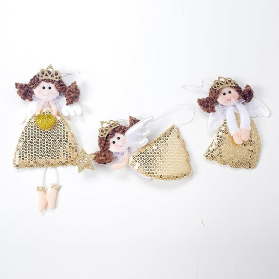 Famyfamy 3pcs Sequin Skirt Crown Girl Angel Doll Pendant Christmas Tree Hanging Ornament for Home Party New Year Child Gift