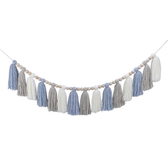 Borla Garland DrCor hecha a mano, hilo azul y blanco, decoración de pared