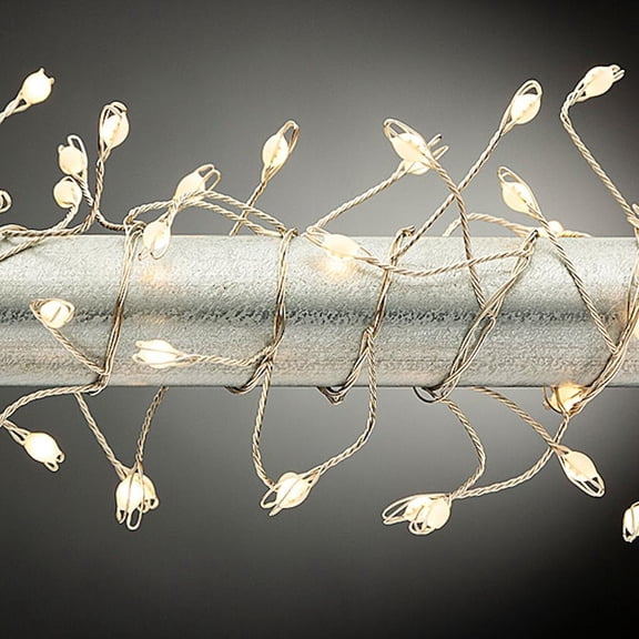 Gerson 56457 - 10' 200 Warm White Lights Silver Wire Battery Operated LED Light Christmas Light String Set Set with Outdoor Adaptor