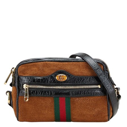 Pre-Owned Gucci Shelly Ophidia Shoulder Bag 573321 Brown Black Suede Enamel Women's... (Good)