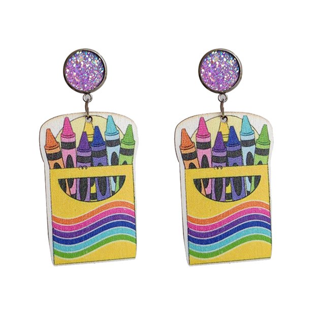 Pendientes de madera Pendientes de pluma de color de lectura lindos Púrpura brillante para fiesta (estilo 3) FLhrweasw Para estrenar
