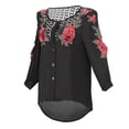 thumbnail image 1 of Tops de Mujer de Manga Larga Casual Camiseta Suelta Negro jinwen Las mujeres ahuecan hacia fuera la camisa floral, 1 of 8