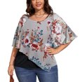 thumbnail image 1 of Estampado Casual Chal Top Cuello Redondo Asimétrico Transpirable Gasa Chal Blusa para Fiesta Compras Viajes Gris 3XL, 1 of 8