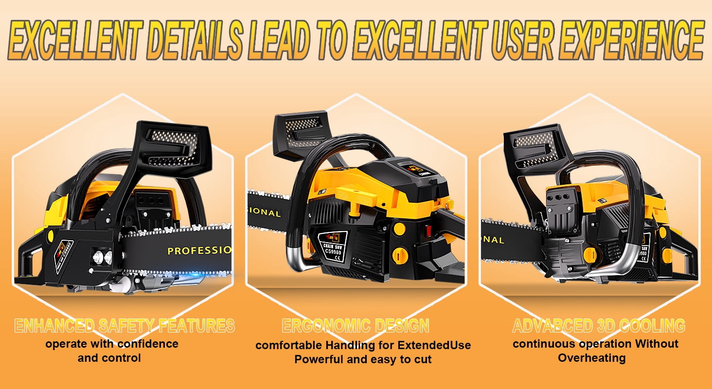 DGB Gas Powered Professional Chainsaw, Wood Cutting Chainsaw for Tree Trimming, Firewood, Land Clearing, Yard & Farm Maintenance, Heavy Duty Outdoor Power Tool