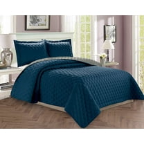 3-Piece Bedspread Coverlet Quilted Set with Shams - King/California King, Navy Blue/Gray