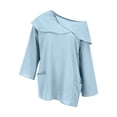 thumbnail image 3 of Womens Spring Summer Shirts Casual Solid Color Long Sleeve Cotton And Linen Top Draped Neck 3/4 Sleeve Comfortable Casual Linen Pocket Shirts Shirts for Women, 3 of 4