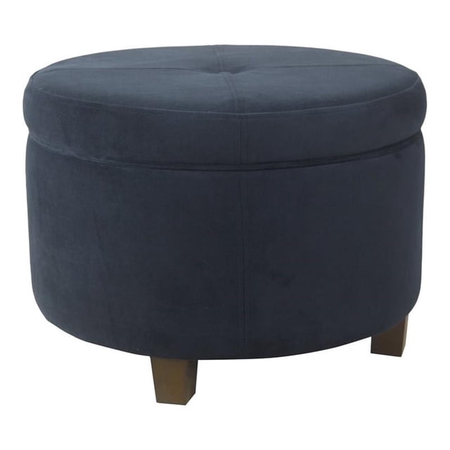 HomePop Ottomane de Rangement Grande en Bois et Velours de Style Transitionnel, Bleu Marine