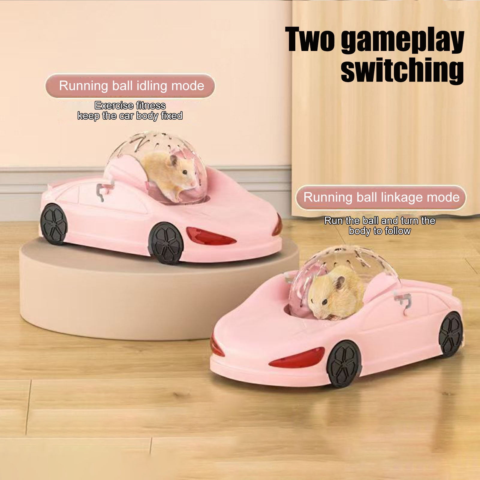 YIFAEUX Hamster Running Ball Vehicle Toy Transparent Ball Hamster Exercise Wheel 360-degree View Silent Fitness Running Wheel for Small Pets