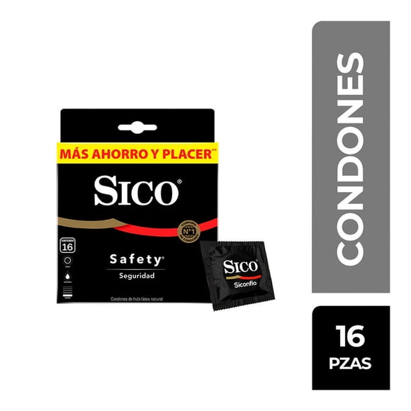 Condones Sico Safety seguridad de látex 16 pzas