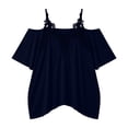 thumbnail image 5 of IUYRTFE Women's Cold Shoulder Lace Trim V Neck Top Short Sleeve Loose Fit Summer Casual Blouse Plus Size, 5 of 5
