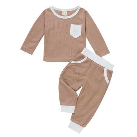 

Sunisery Autumn Infant Baby Girls Boys Tracksuits Long Sleeves Sweatshirt Elastic Waist Pants Clothes Set Khaki 9-12 Months