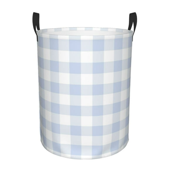 Honeii Blue Checkboard Print Laundry Hamper Basket,Baby Nursery Woven Storage Basket for Toys Bin,Pillows,Blankets,Clothes-Medium