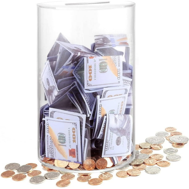 Alcancía para adultos Rompe para abrir, hucha transparente Frasco de ahorros Efectivo y moneda, Tamaño perfecto 8 "H X 5" Diámetro para adultos Niños Cumpleaños Decoración del hogar