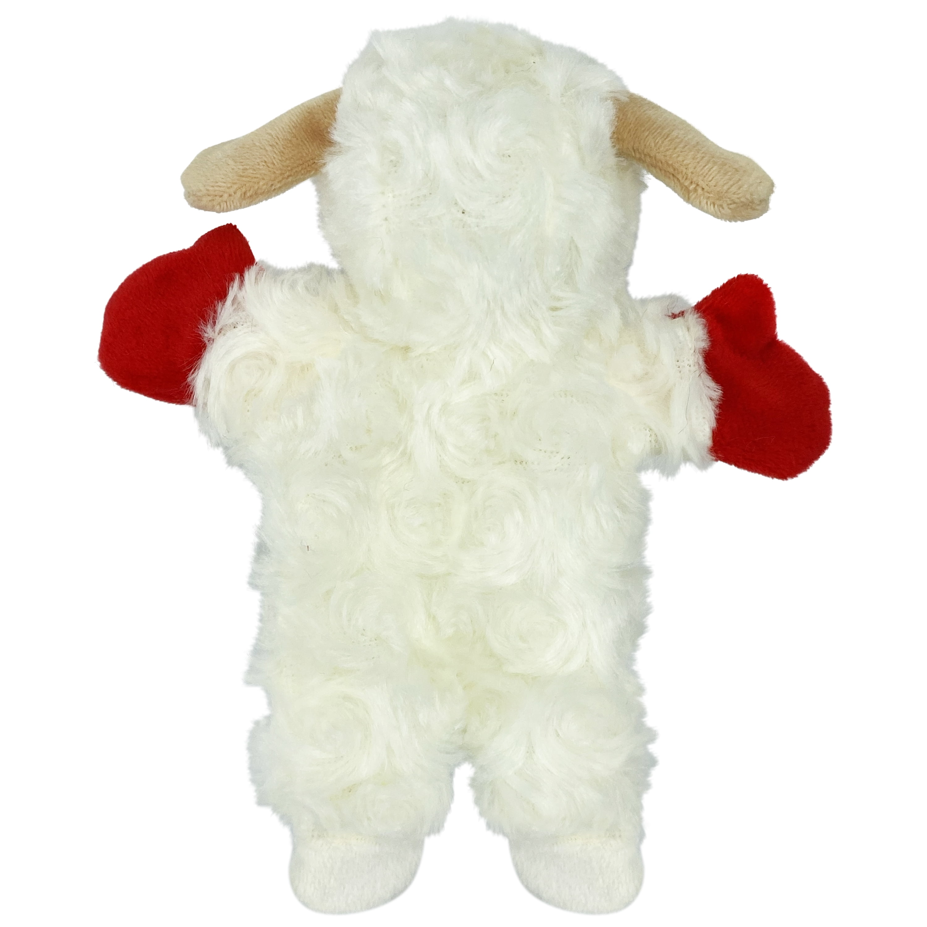(3 pack) Multipet Lamb Chop Plush Crinkle Flop Dog Toy, White with Red Paws