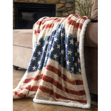 Wrangler Stars & Strips Us American Flag Sherpa Throw