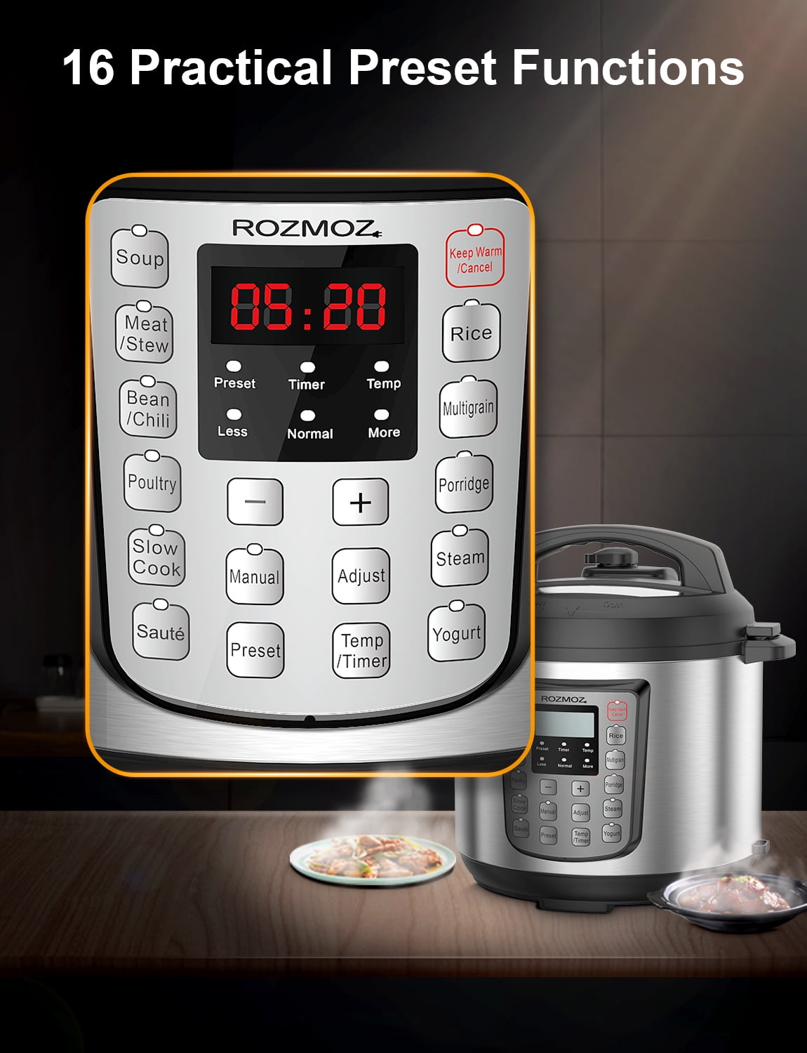 Rozmoz 6 Quart Pressure Cooker 11-In-1 Digital Stainless Steel Electric  Pressure Cooker RP30 
