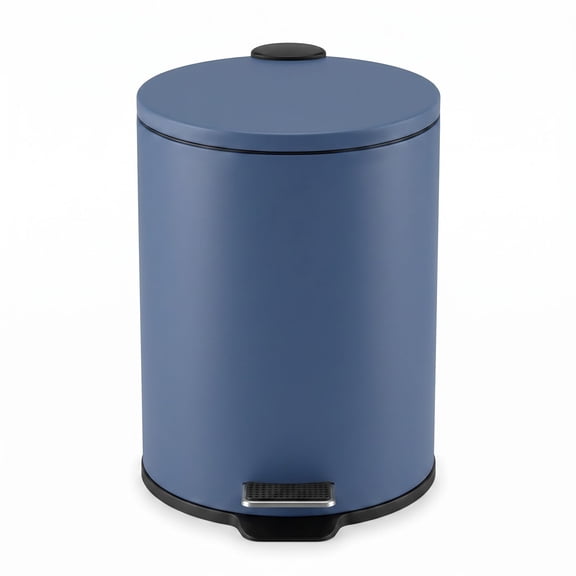 5L Round Blue Bathroom Trash Can, Soft‑Close Lid Odor‑Proof Wastebasket