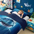 thumbnail image 4 of meiyoeat 3D Sea Shark Twin Comforter Sets for Boys Kids, Blue Ocean Wildlife Bedding Set, Blue Reversible, 2 Pieces, 1 Comforter and 1 Pillowcase, 4 of 6