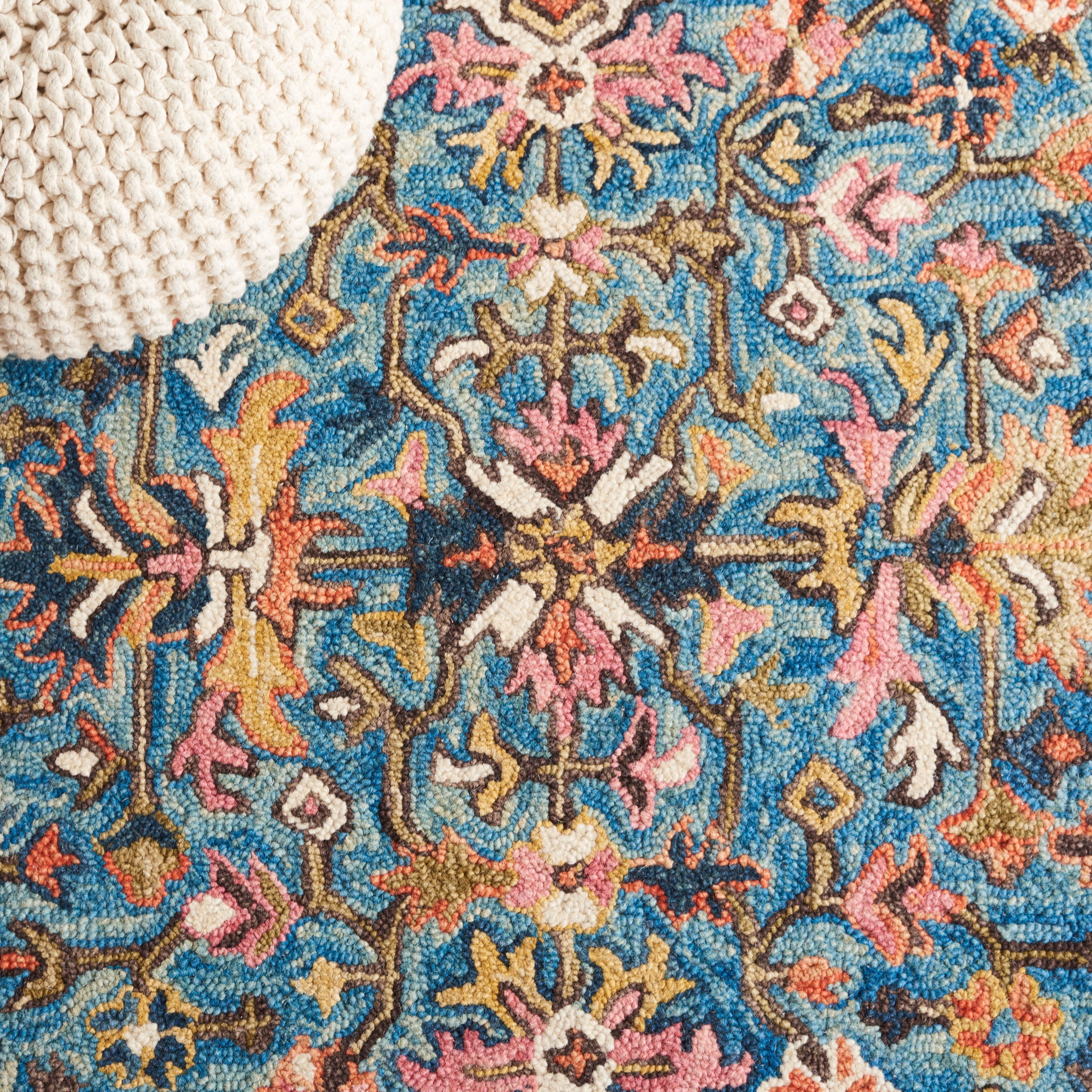SAFAVIEH Blossom Merletta Floral Area Rug, Blue/Rust, 6' x 6' Square