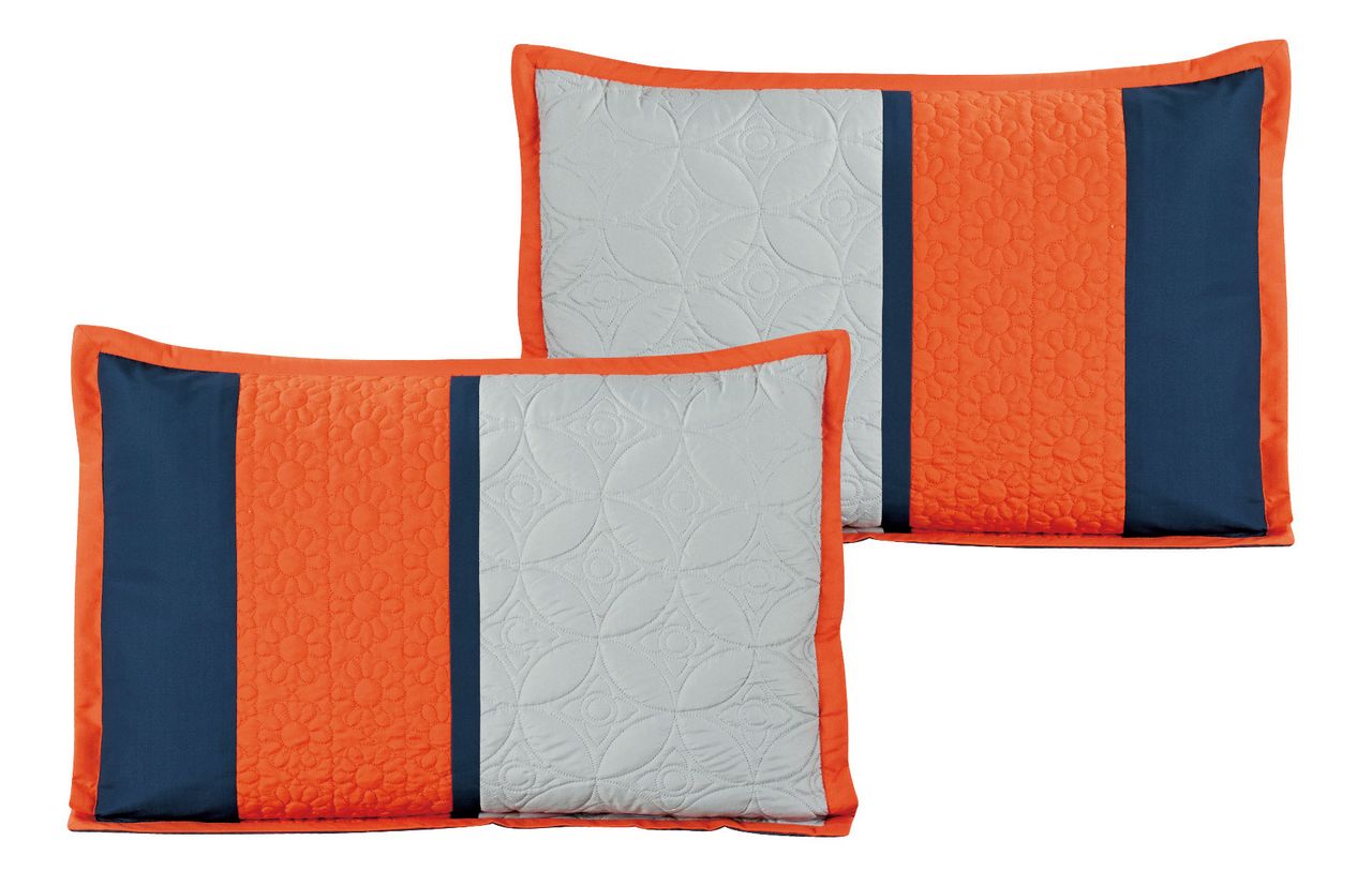 8 Piece Embroidered Paisley Navy Orange Gray Comforter Set