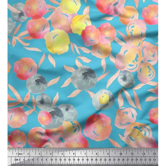 Soimoi Poly Georgette Fabric Flower & Leaves Watercolor Print Sewing Fabric Yard 52 Inch Wide