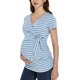 thumbnail image 2 of Camisetas de maternidad de manga corta y larga con cuello en V, camisetas cómodas para embarazadas para mujer, talla XL, rayas azules y blancas, 2 of 5