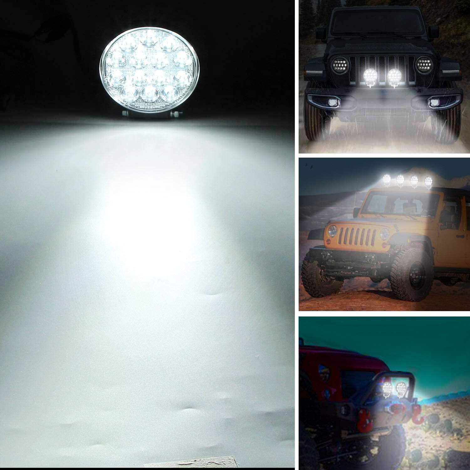 Led Round Light Bar 2PCS 4.5" 140w 14000LM Flood Light Pod Off Road Fog Driving Roof Bar Bumper for SUV Truck, Hunters