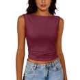 thumbnail image 6 of Lumtrix Tank Tops For Women Ribbed Boat Neck Slim Fitted Ruched Basic Sleeveless Shirts 2026 Summer Clothes Wine M, 6 of 6