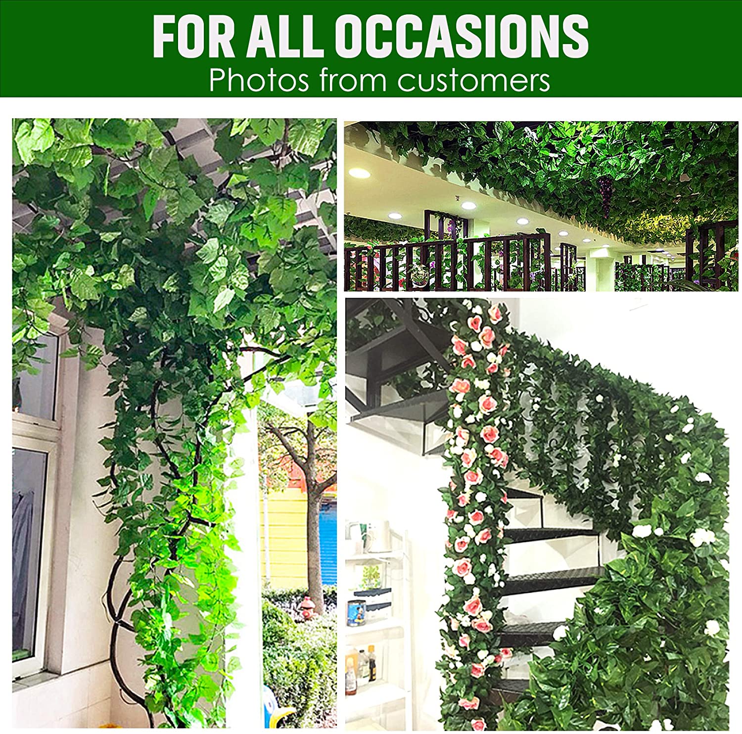 Huryfox 12-Pack Artificial Ivy Garland, Faux Hanging Vines, Green photo 5