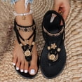 thumbnail image 3 of Rokment Womens Bohemian Flip Flops Dress Flat Thong Sandals Ethnic Beach Summer Flower Comfortable Low Heel Slingback Walking Shoes for Vacation Black Size 6, 3 of 7