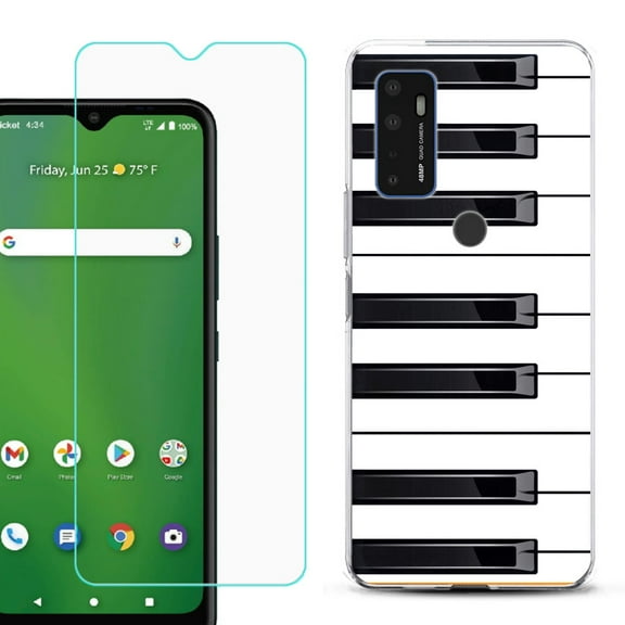 Shockproof Bumper Phone Case for AT&T Radiant Max 5G / Fusion 5G, with Tempered Glass Screen Protector, by OneToughShield ® - Piano Design