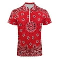 thumbnail image 4 of Bandana - Red Art Men Zipper T-shirt Summer Casual Short Sleeve T-shirt Top, 4 of 7